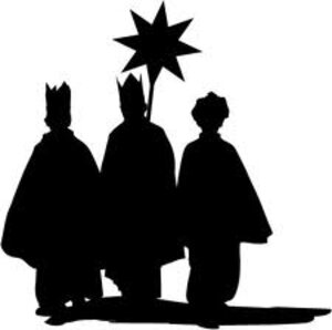 Schwarz-weiß Bild von drei Sternsingern